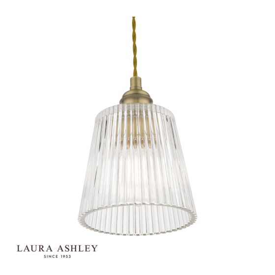 Där Lighting Laura Ashley Callaghan Pendant Antique Brass Ribbed Glass
