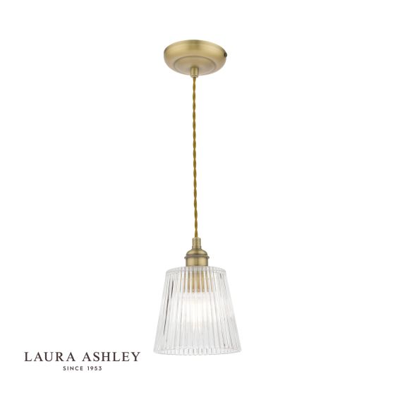 där lighting Laura Ashley Callaghan Pendant Antique Brass Ribbed Glass