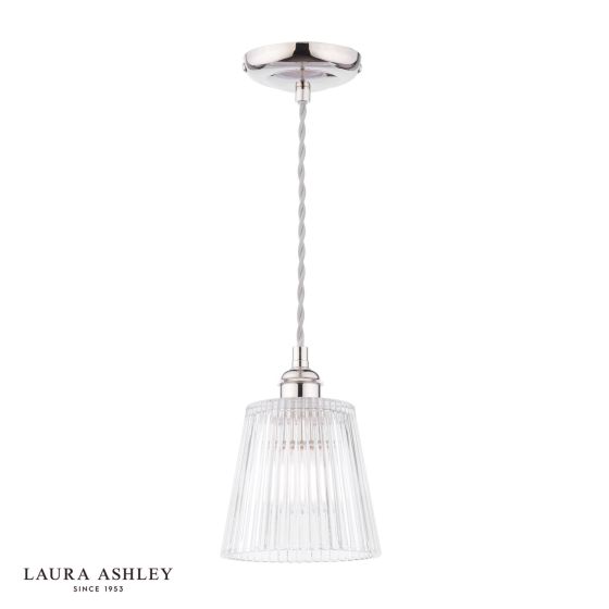 där lighting Laura Ashley Callaghan Pendant Polished Nickel and Ribbed Glass