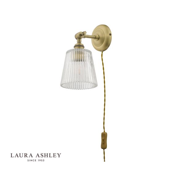 Där Lighting Laura Ashley Callaghan Plugged Wall Light Antique Brass Ribbed Glass