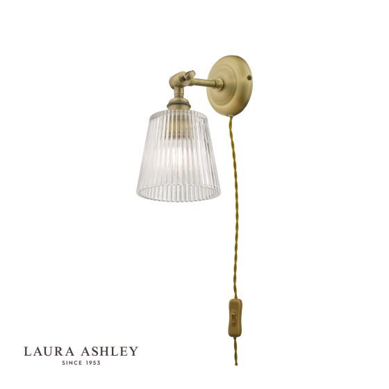 där lighting Laura Ashley Callaghan Plugged Wall Light Antique Brass Ribbed Glass