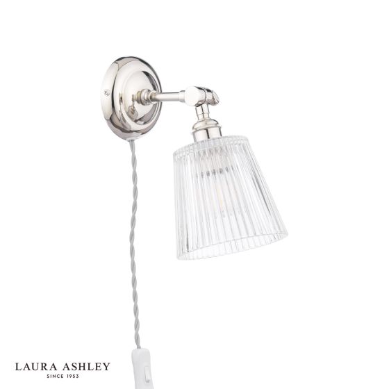 Där Lighting Laura Ashley Callaghan Plugged Wall Light Polished Nickel And Ribbed Glass