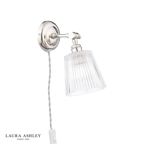 där lighting Laura Ashley Callaghan Plugged Wall Light Polished Nickel and Ribbed Glass