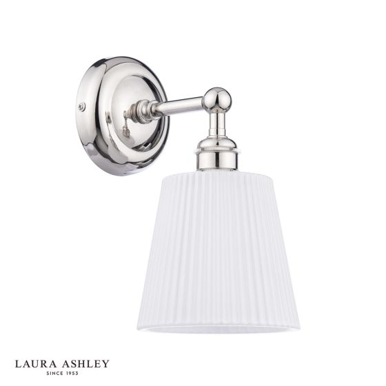 Där Lighting Laura Ashley Callaghan Wall Light Polished Nickel And White Ribbed Glass IP44