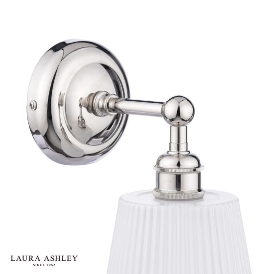 Där Lighting Laura Ashley Callaghan Wall Light Polished Nickel And White Ribbed Glass IP44