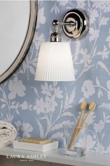 Där Lighting Laura Ashley Callaghan Wall Light Polished Nickel And White Ribbed Glass IP44