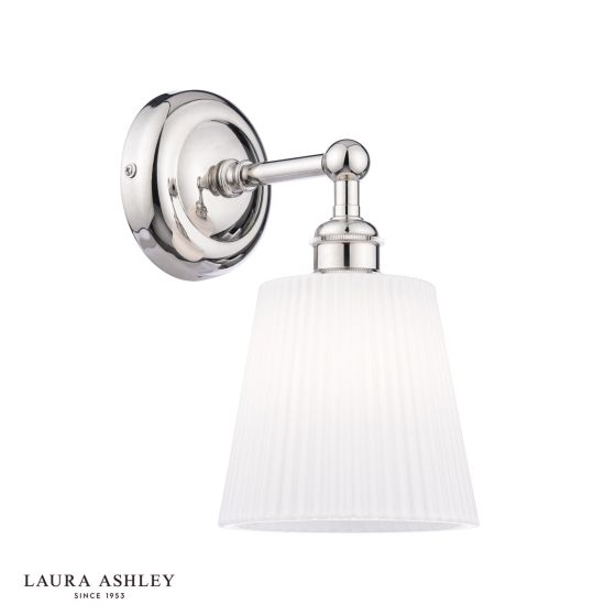 där lighting Laura Ashley Callaghan Wall Light Polished Nickel and White Ribbed Glass IP44