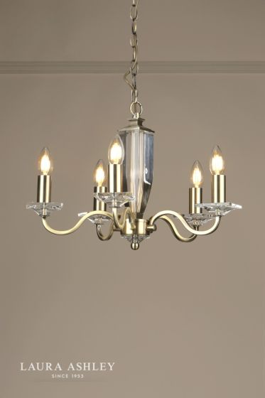 Där Lighting Laura Ashley Carson 5lt Chandelier Cut Glass & Antique Brass