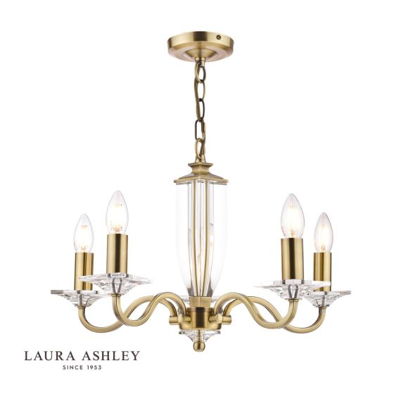 där lighting Laura Ashley Carson 5lt Chandelier Cut Glass & Antique Brass