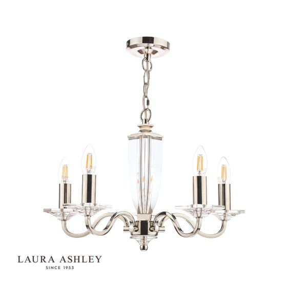 Där Lighting Laura Ashley Carson 5lt Chandelier Cut Glass & Polished Nickel