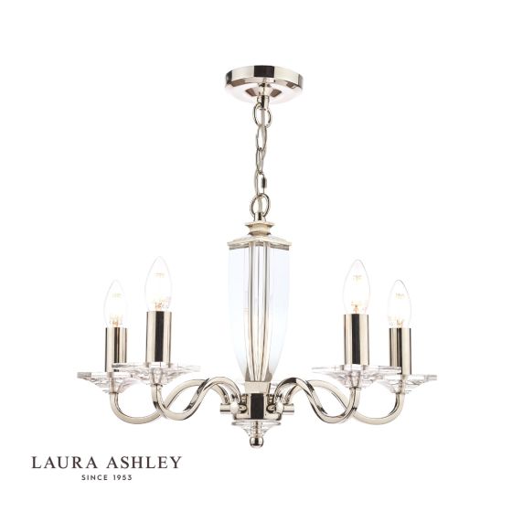 där lighting Laura Ashley Carson 5lt Chandelier Cut Glass & Polished Nickel