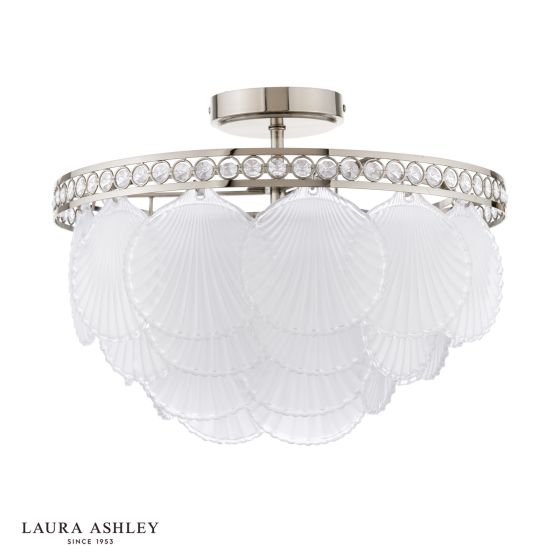 Där Lighting Laura Ashley Caverton 4 Light Semi-Flush Polished Nickel And White Glass