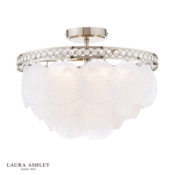 där lighting Laura Ashley Caverton 4 Light Semi-Flush Polished Nickel and White Glass