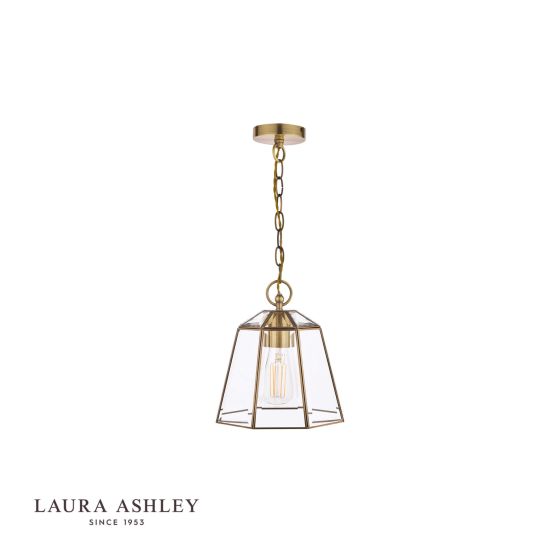 Där Lighting Laura Ashley Clayton Pendant Antique Brass Glass