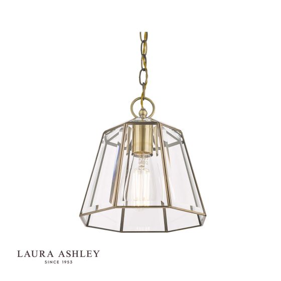 Där Lighting Laura Ashley Clayton Pendant Antique Brass Glass