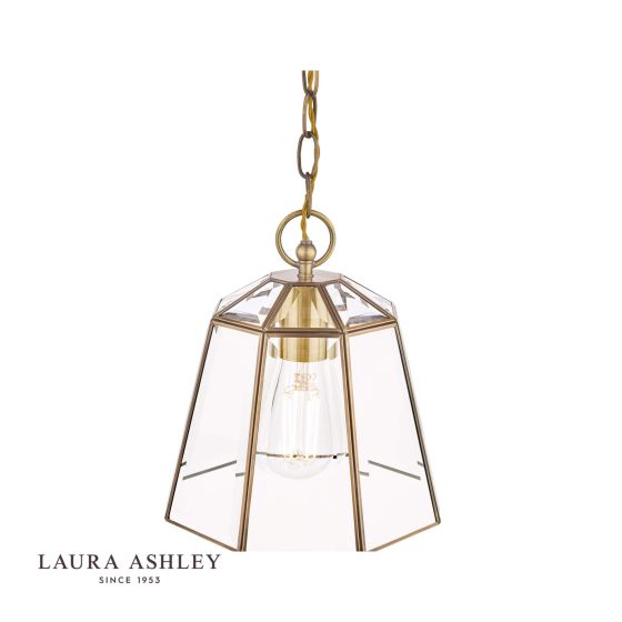 Där Lighting Laura Ashley Clayton Pendant Antique Brass Glass