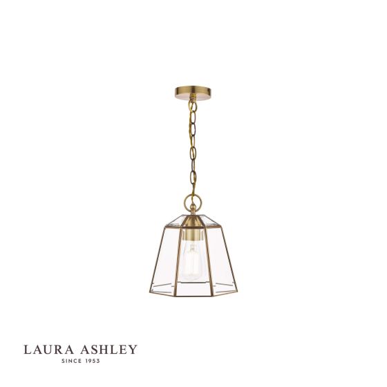där lighting Laura Ashley Clayton Pendant Antique Brass Glass
