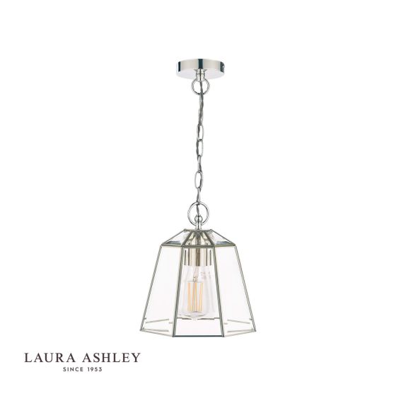 Där Lighting Laura Ashley Clayton Pendant Polished Silver Glass