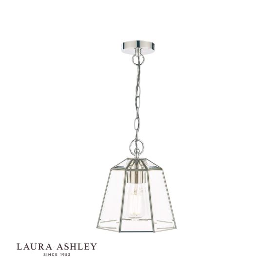 där lighting Laura Ashley Clayton Pendant Polished Silver Glass