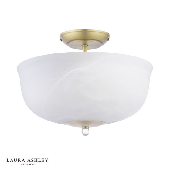 Där Lighting Laura Ashley Cossington 2 Light Semi-Flush Matt Antique Brass And White Marble Effect Glass