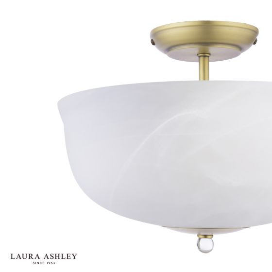 Där Lighting Laura Ashley Cossington 2 Light Semi-Flush Matt Antique Brass And White Marble Effect Glass