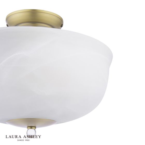 Där Lighting Laura Ashley Cossington 2 Light Semi-Flush Matt Antique Brass And White Marble Effect Glass
