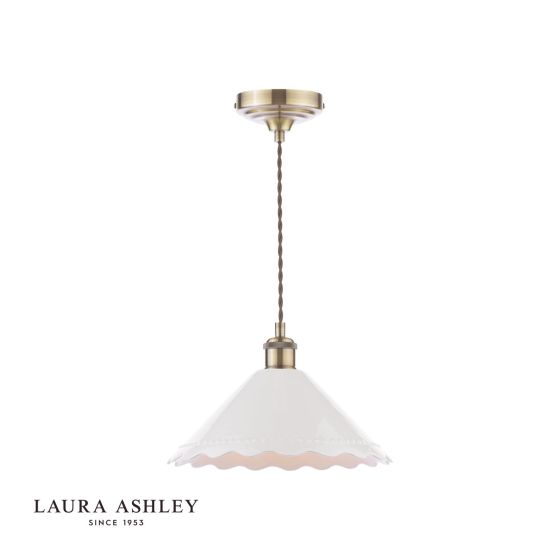 där lighting Laura Ashley Daws Pendant White Ceramic and Antique Brass