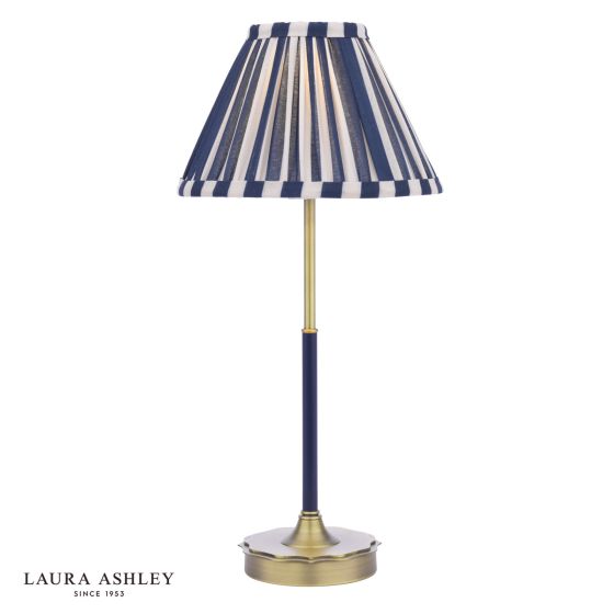 där lighting Laura Ashley Denwick Table Lamp Matt Antique Brass and Satin Blue With Shade