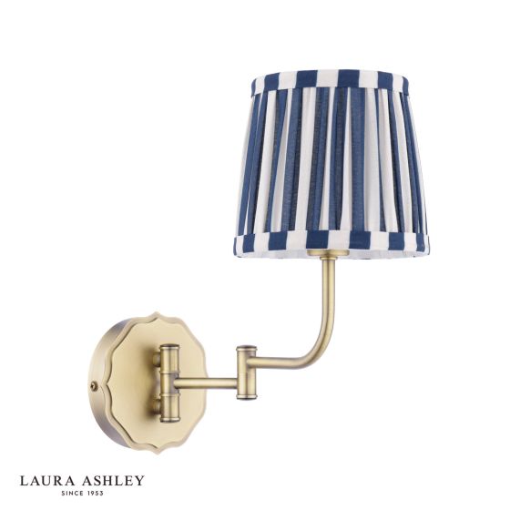Där Lighting Laura Ashley Denwick Wall Light Matt Antique Brass And Satin Blue With Shade