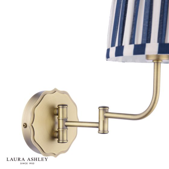 Där Lighting Laura Ashley Denwick Wall Light Matt Antique Brass And Satin Blue With Shade