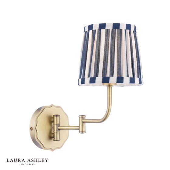 där lighting Laura Ashley Denwick Wall Light Matt Antique Brass and Satin Blue With Shade