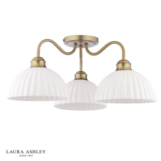 Där Lighting Laura Ashley Durford 3 Light Semi-Flush Matt Antique Brass And White Ceramic