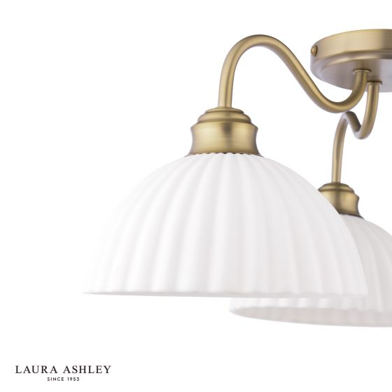 Där Lighting Laura Ashley Durford 3 Light Semi-Flush Matt Antique Brass And White Ceramic