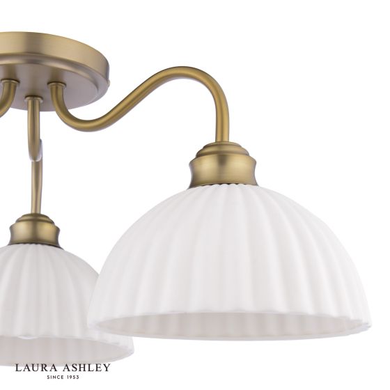 Där Lighting Laura Ashley Durford 3 Light Semi-Flush Matt Antique Brass And White Ceramic
