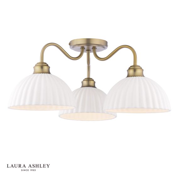 där lighting Laura Ashley Durford 3 Light Semi-Flush Matt Antique Brass and White Ceramic