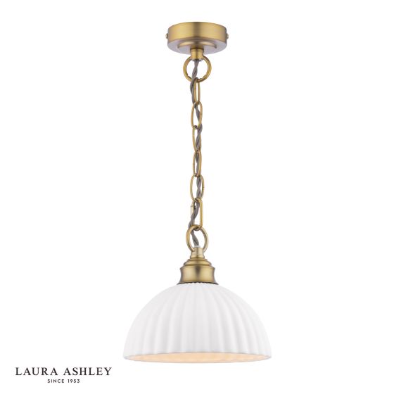 Där Lighting Laura Ashley Durford Pendant Matt Antique Brass And White Ceramic