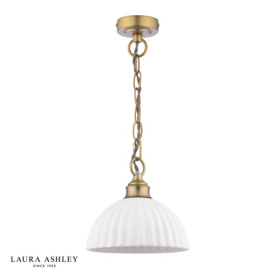 Där Lighting Laura Ashley Durford Pendant Matt Antique Brass And White Ceramic