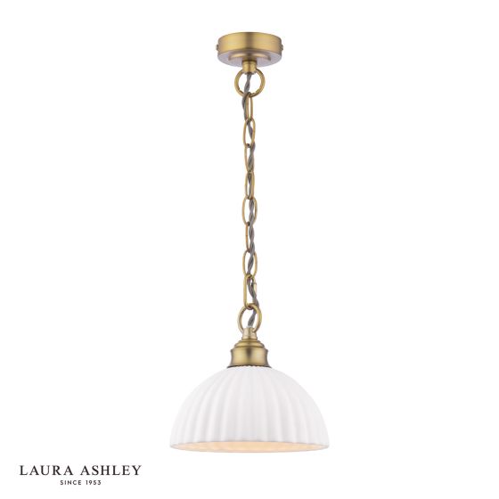 där lighting Laura Ashley Durford Pendant Matt Antique Brass and White Ceramic