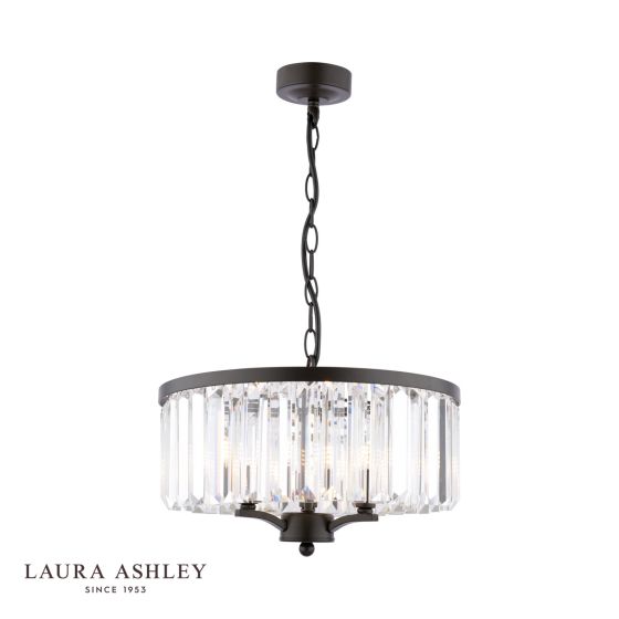 där lighting Laura Ashley Elkwood 3 Light Pendant Crystal and Black
