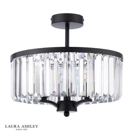 Där Lighting Laura Ashley Elkwood 3 Light Semi-Flush Crystal And Black
