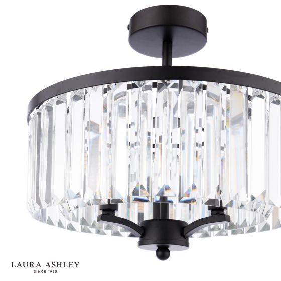 Där Lighting Laura Ashley Elkwood 3 Light Semi-Flush Crystal And Black