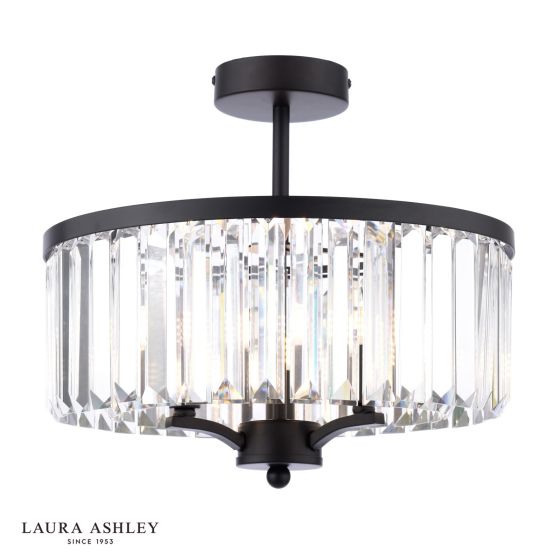 där lighting Laura Ashley Elkwood 3 Light Semi-Flush Crystal and Black