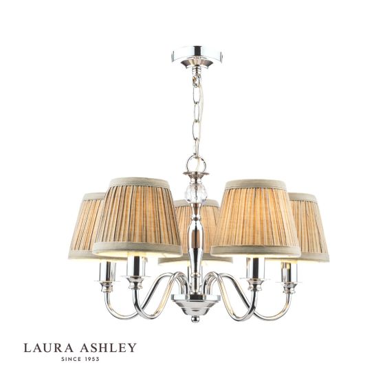 där lighting Laura Ashley Ellis 5lt Pendant Polished Chrome With Shades