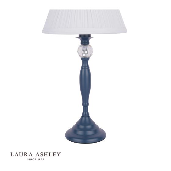 Där Lighting Laura Ashley Ellis Table Lamp Matt Blue & Crystal With Shade