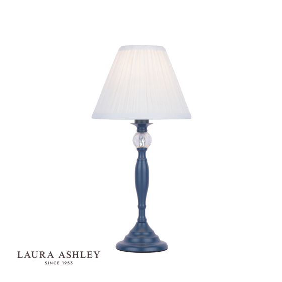 där lighting Laura Ashley Ellis Table Lamp Matt Blue & Crystal With Shade