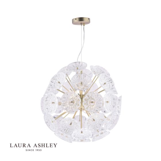 där lighting Laura Ashley Elwick 6 Light Pendant Textured Glass & Antique Brass