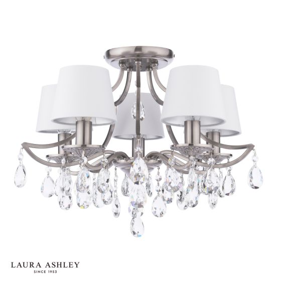 Där Lighting Laura Ashley Enstone 5 Light Semi-Flush Polished Nickel And Crystal With Shade