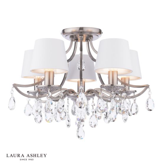 där lighting Laura Ashley Enstone 5 Light Semi-Flush Polished Nickel and Crystal With Shade
