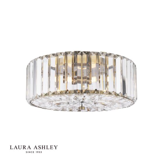 där lighting Laura Ashley Fernhurst 3 Light Flush Crystal and Antique Brass