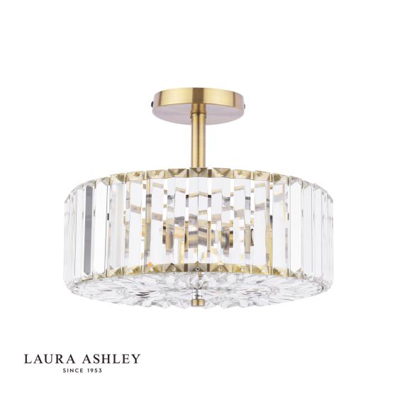 Där Lighting Laura Ashley Fernhurst 3 Light Semi-Flush Crystal And Antique Brass